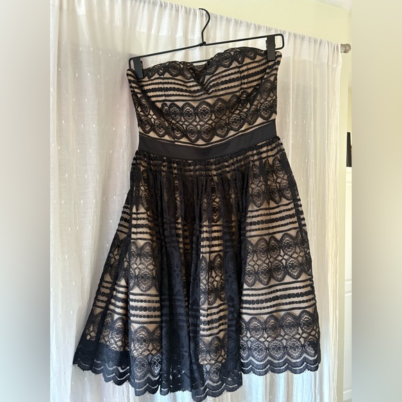 Bebe Black and Tan Strapless A-line Dress - Picture 3 of 5